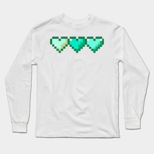 Teal Row of Hearts Pixel Art Long Sleeve T-Shirt